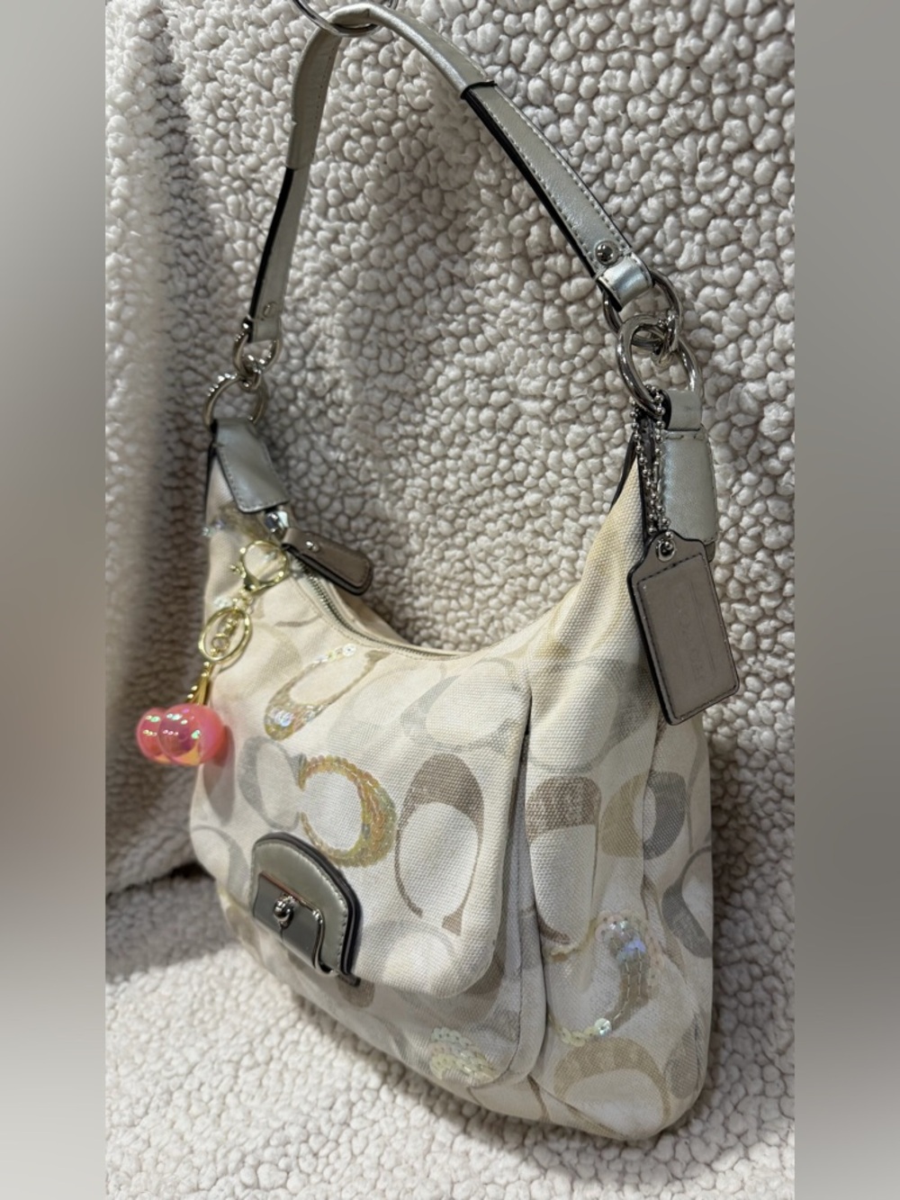 Coach Kristin Signature Hobo with Iridescent Sequins and Pink Charm - Picture 12 of 16